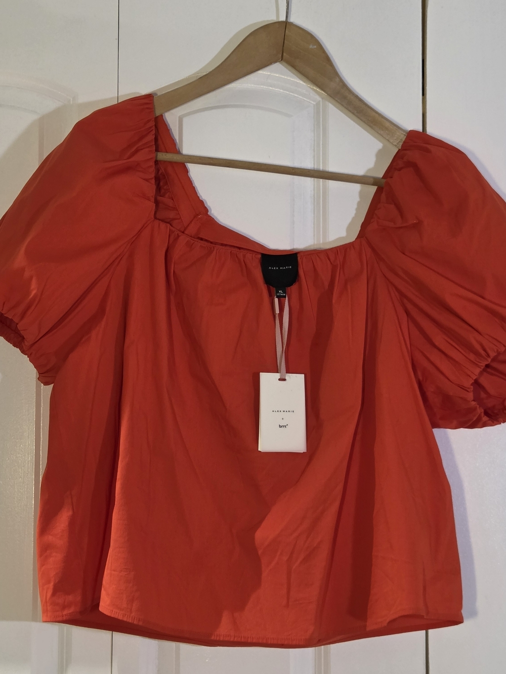 Alex Marie × Brrr Top XL Coral Red Gemma Square Neck Puff Sleeve Cottagecore NWT